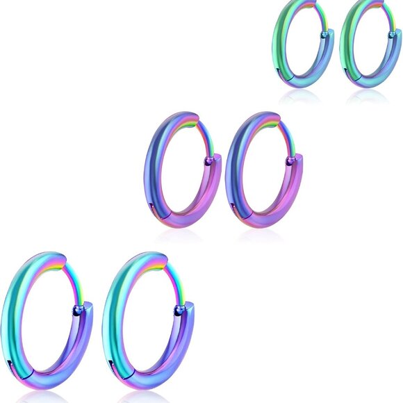 Blue 8-12mm hypoallergenic surgical steel small hoop earrings for cartilage nose - Picture 9 of 11